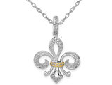 1/5 Carat (ctw) Diamond Fleur De Lis Pendant Necklace in 14k White Gold with Chain